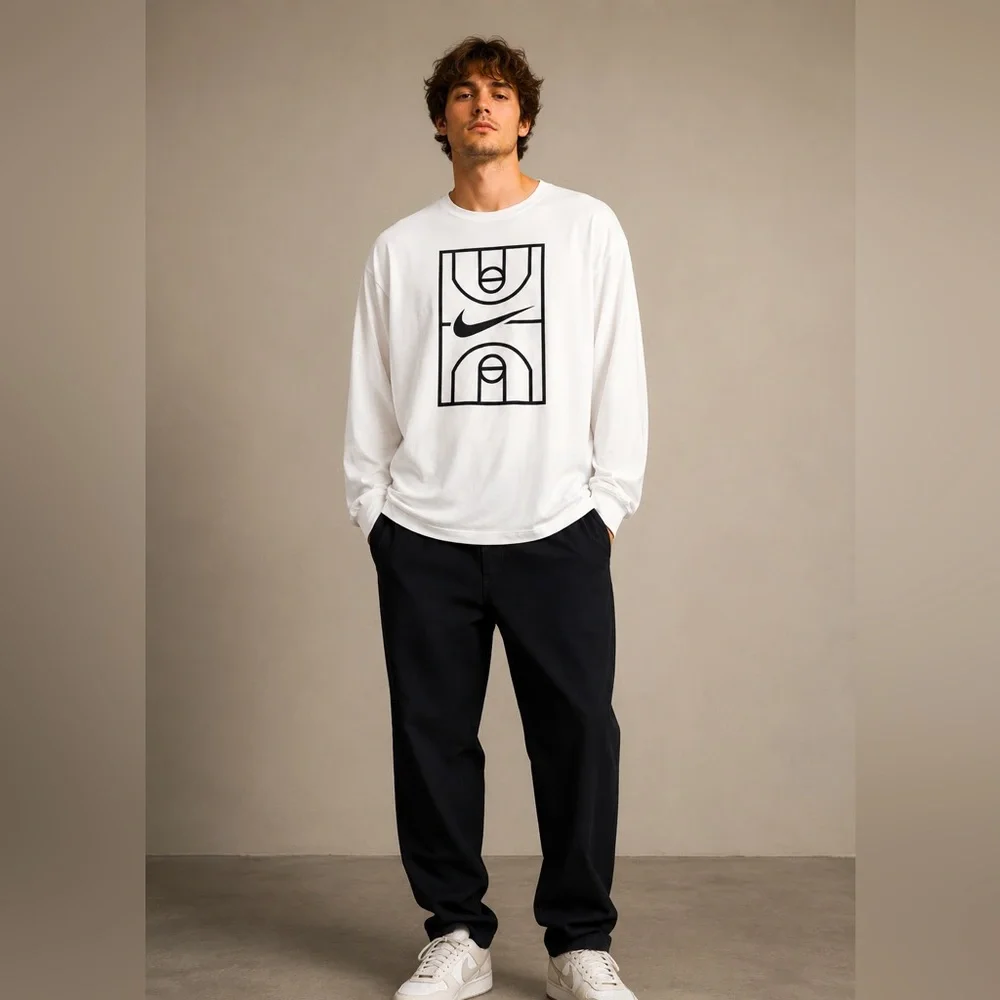 Nike Dri-FIT Basketball Court Graphic Long Sleeve Shirt Men’s 2XL White